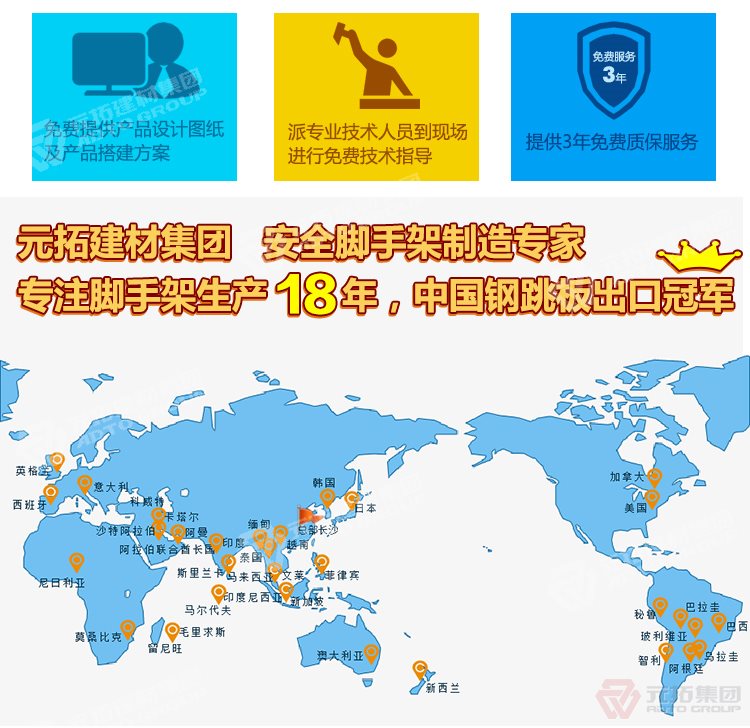 元拓建材集團，安全腳手架制造專家！專注腳手架生產18年，中國鋼跳板出口冠軍！